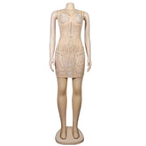 Chic Rhinestone Tassel Mini Dress - Women's Sexy Strap Bodycon Clubwear